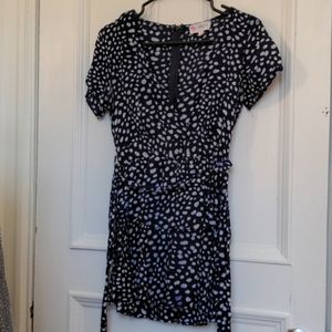 Polka-dotted white and navy blue dress